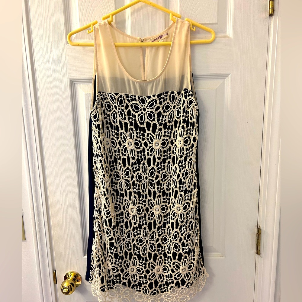 Altar’d State navy and cream lace slip dress